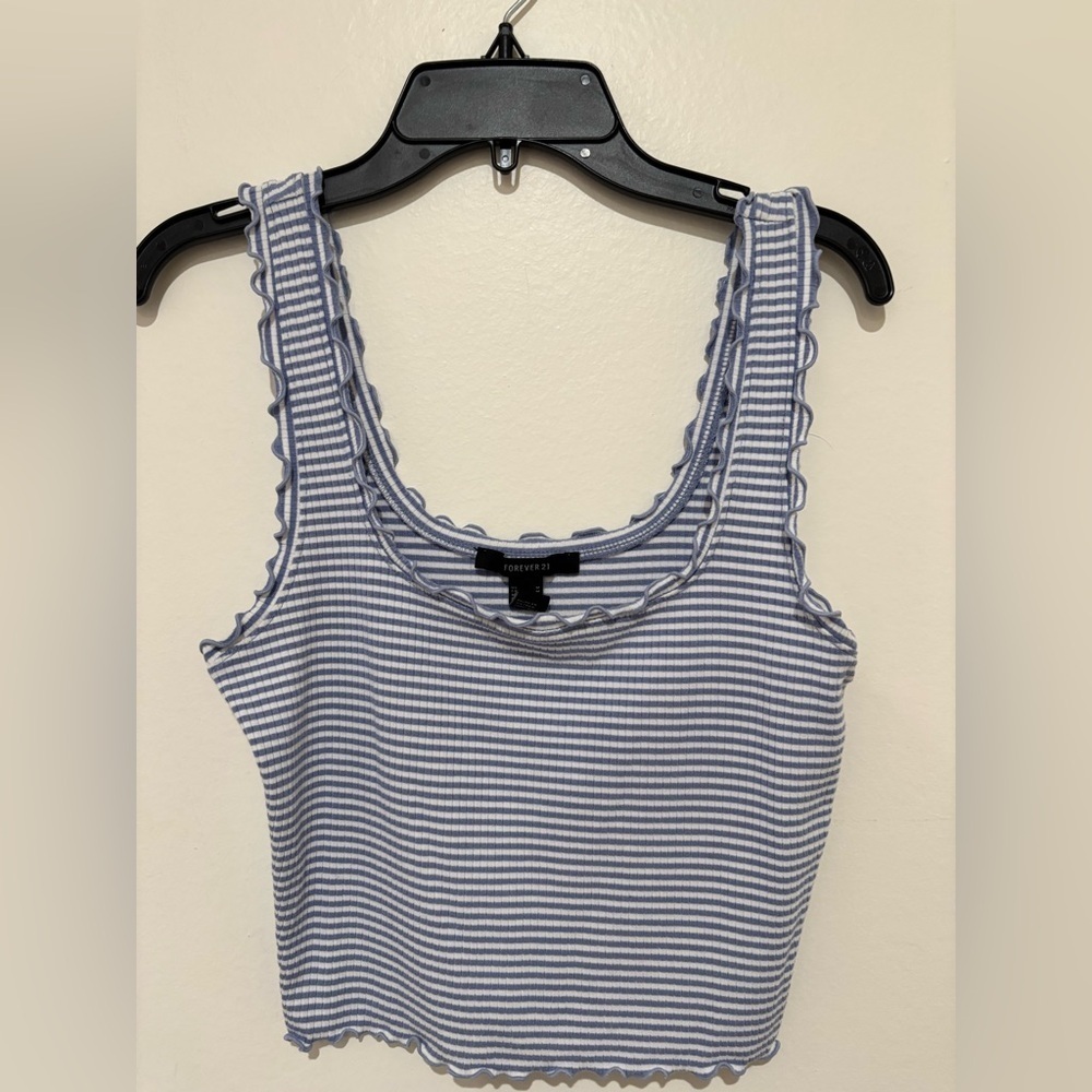 Forever 21 White and Blue Striped Tank Top size medium